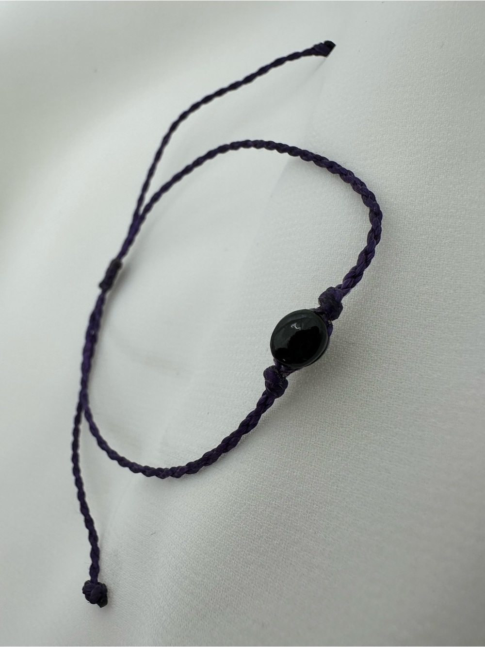Black Jade Bracelet Handmade Guatemala Purple Cord Adjustable